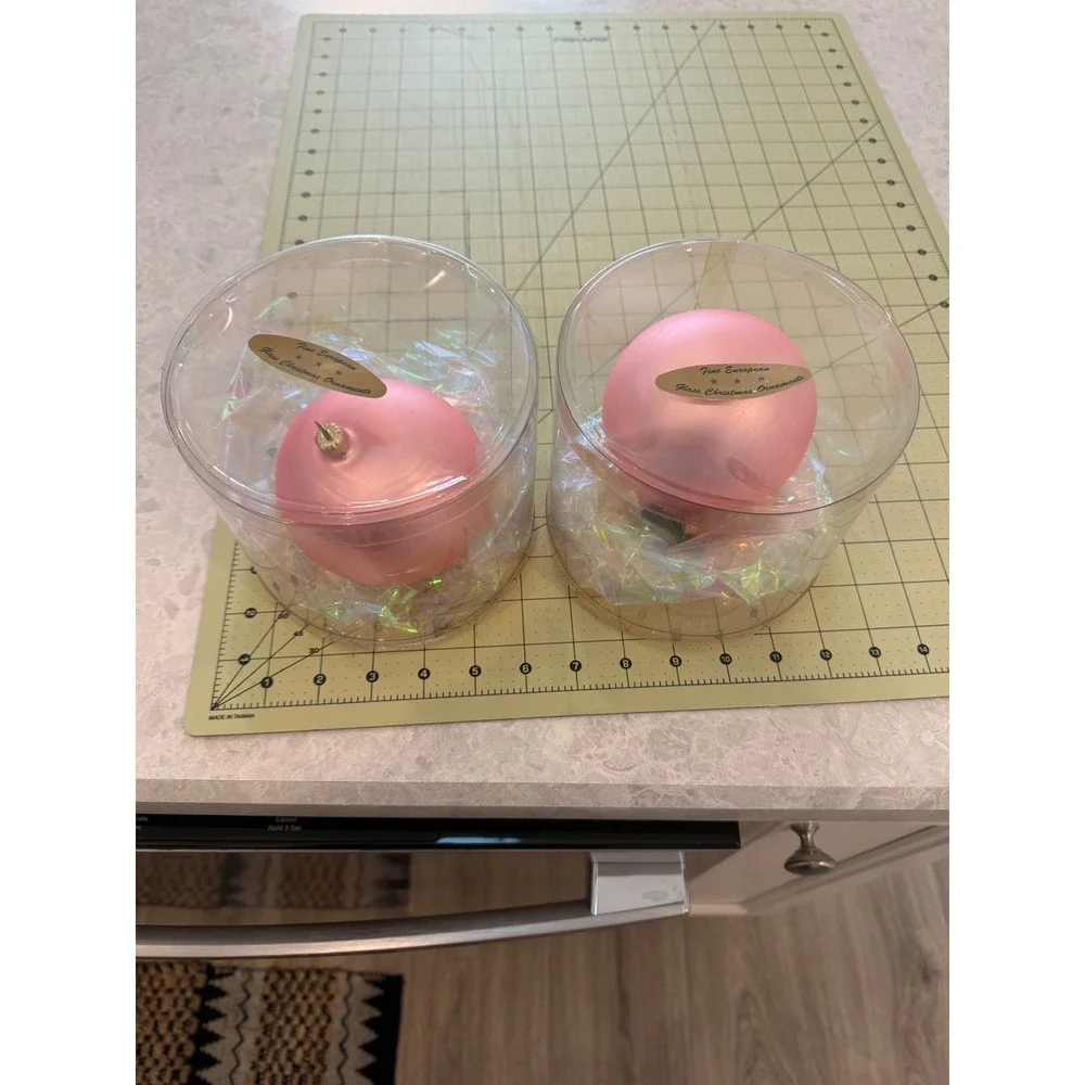 Fine European Glass Christmas Ornaments Matte Pink Set of 2 Large 3 Inch Ball